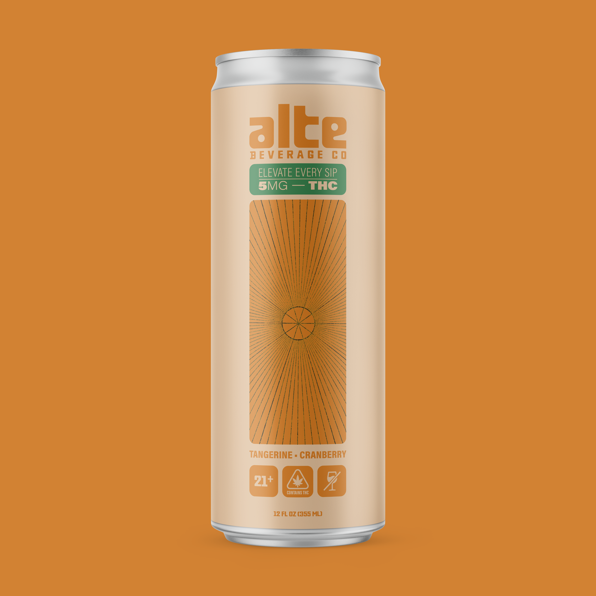 Single 12 oz. can of Alte Beverage Tangerine Cranberry on Orange background
