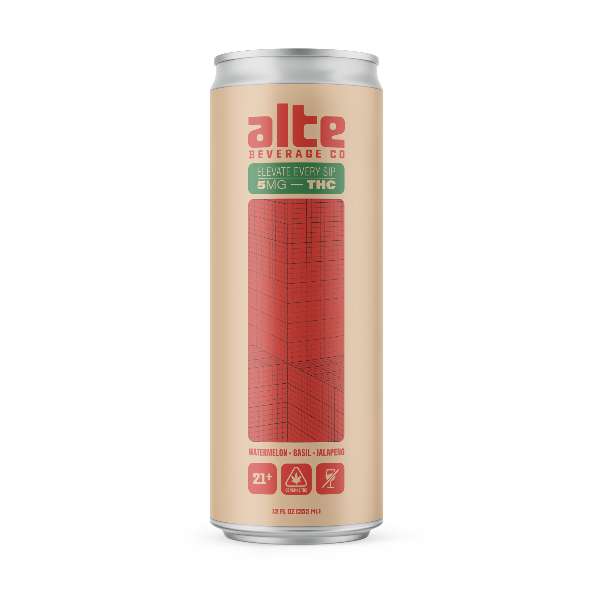Single 12 oz. can of Alte Beverage Watermelon, Basil, Jalapeño