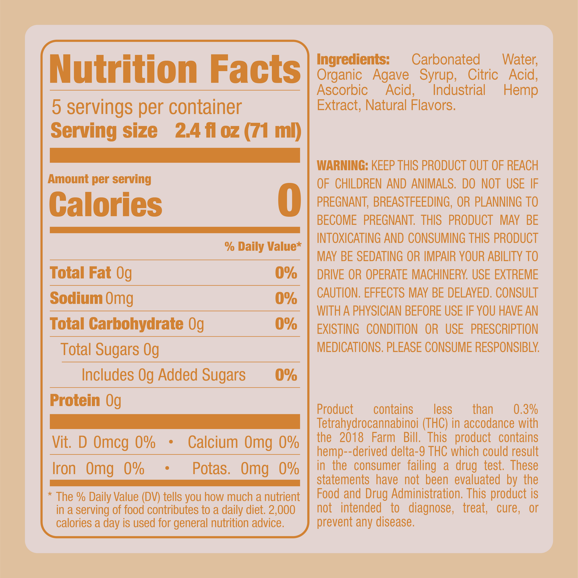 Alte Beverage Tangerine Cranberry Nutrition Facts - 12 oz can